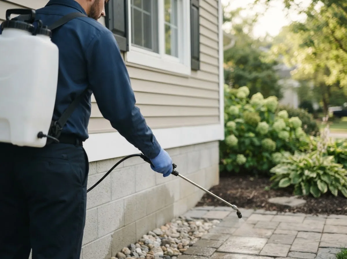 Pest control technician inspecting a home in Allentown, GA